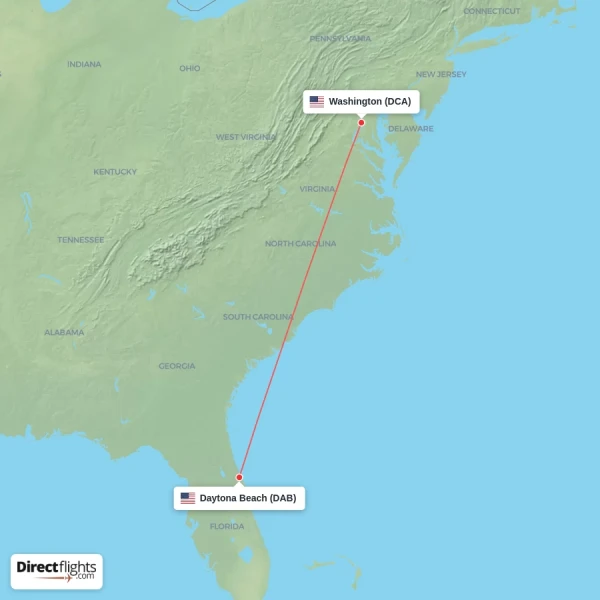 Daytona Beach - Washington direct flight map