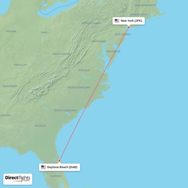 Daytona Beach - New York direct flight map