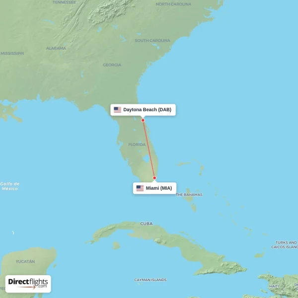 Daytona Beach - Miami direct flight map