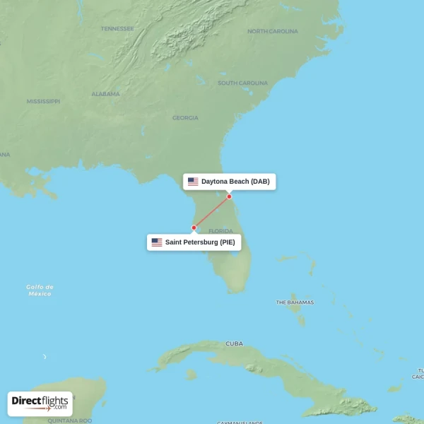 Daytona Beach - Saint Petersburg direct flight map