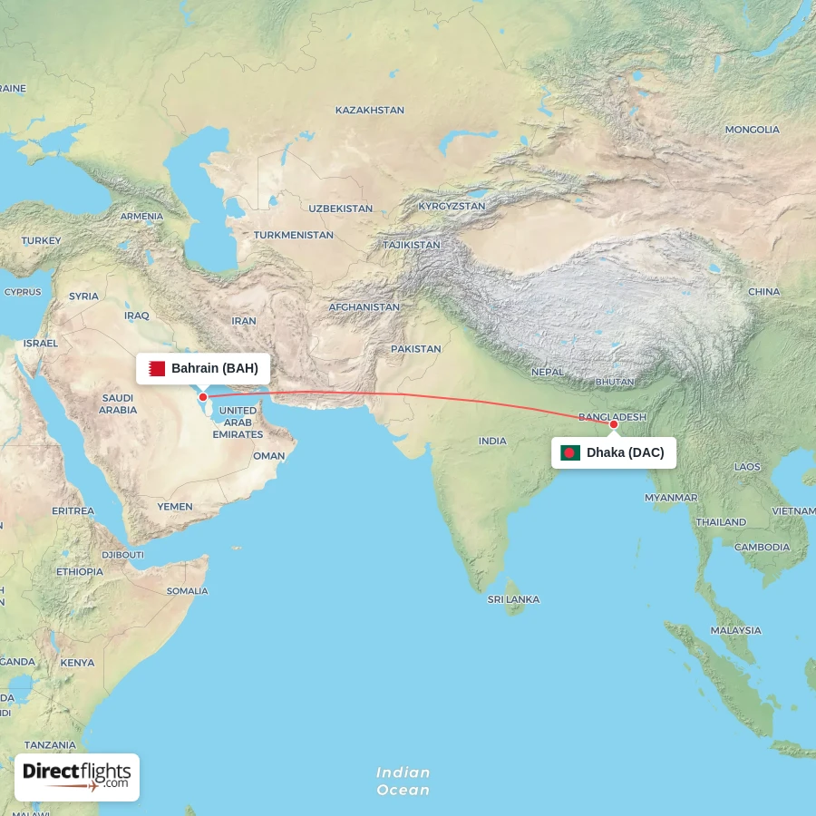DAC - BAH route map