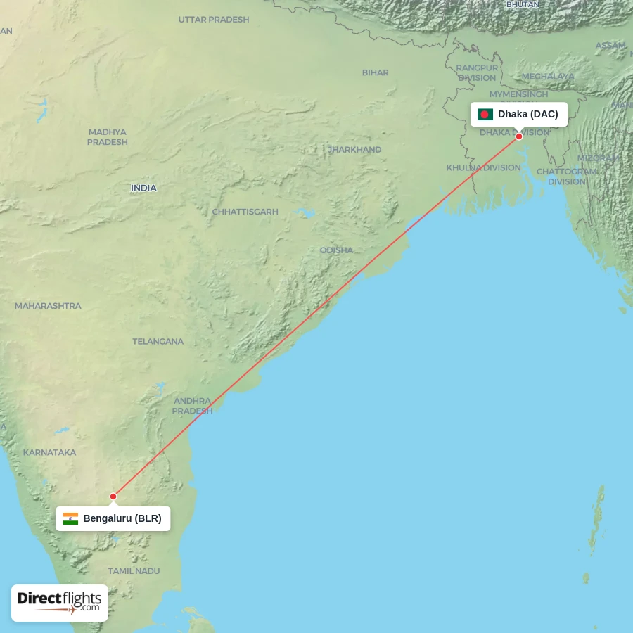 DAC - BLR route map