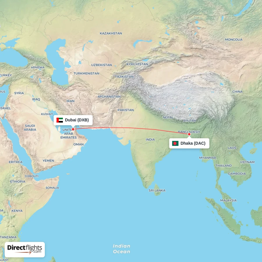 DAC - DXB route map