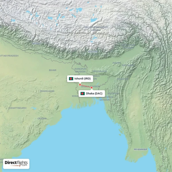 Dhaka - Ishurdi direct flight map