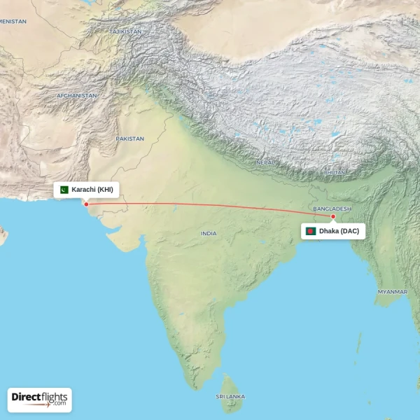 Dhaka - Karachi direct flight map