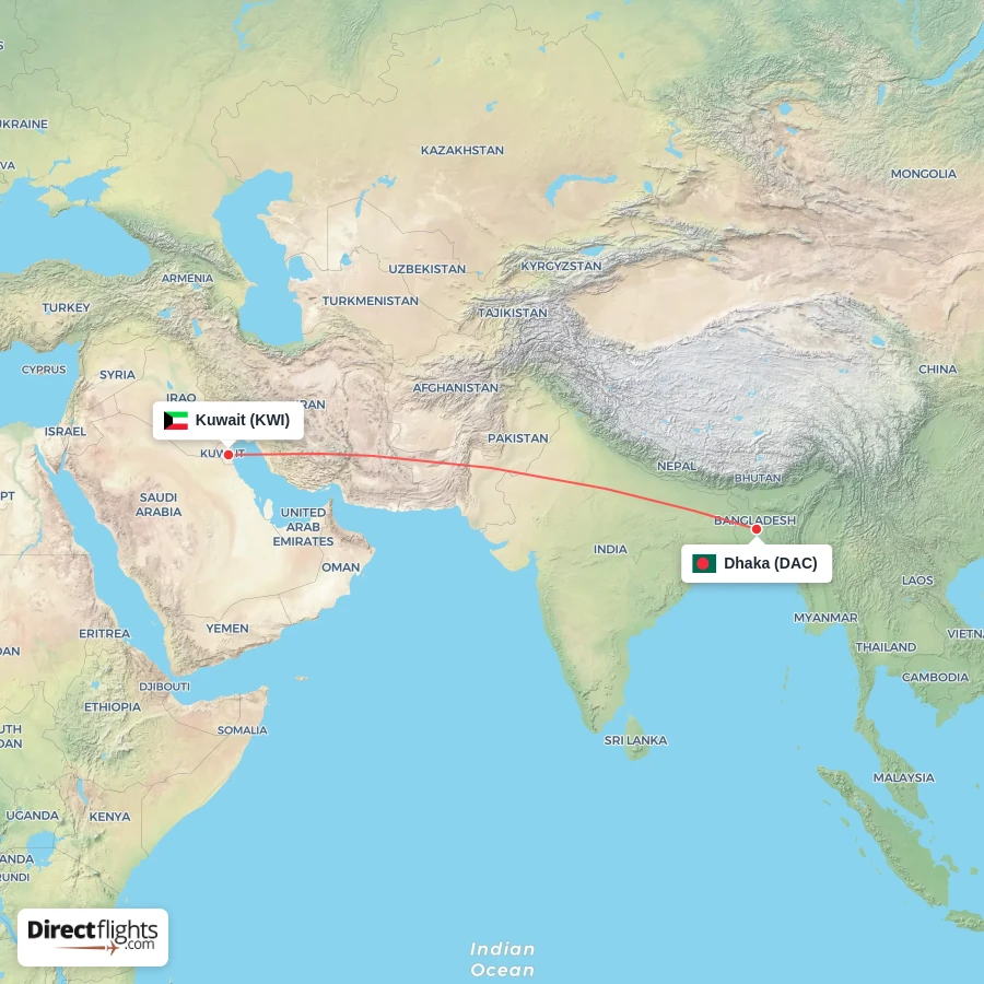 DAC - KWI route map