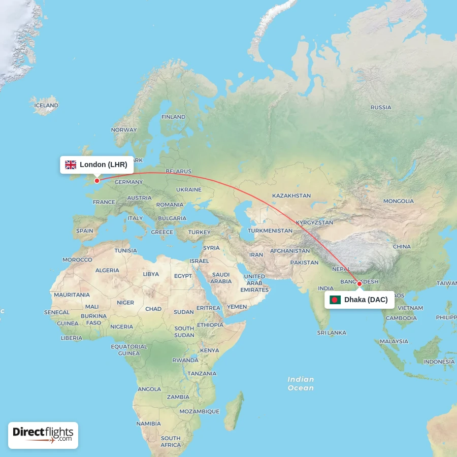 DAC - LHR route map