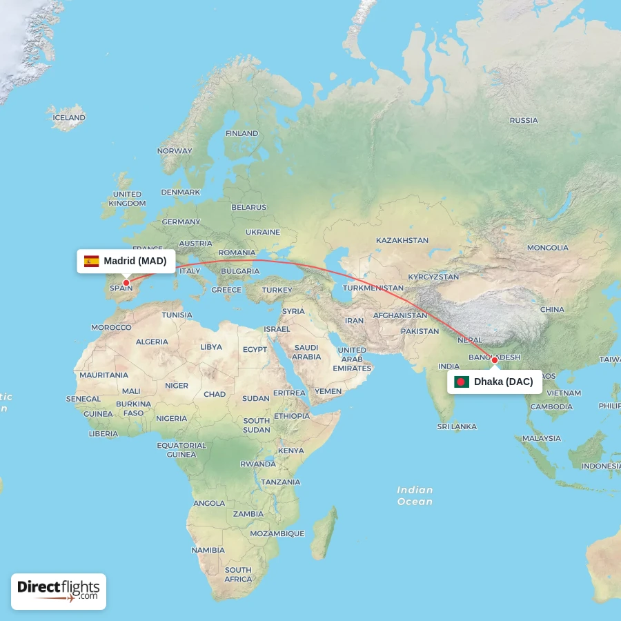 DAC - MAD route map