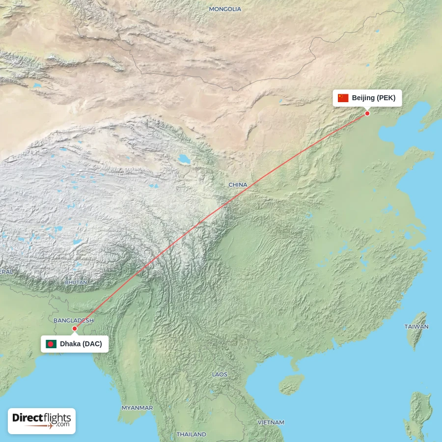 DAC - PEK route map