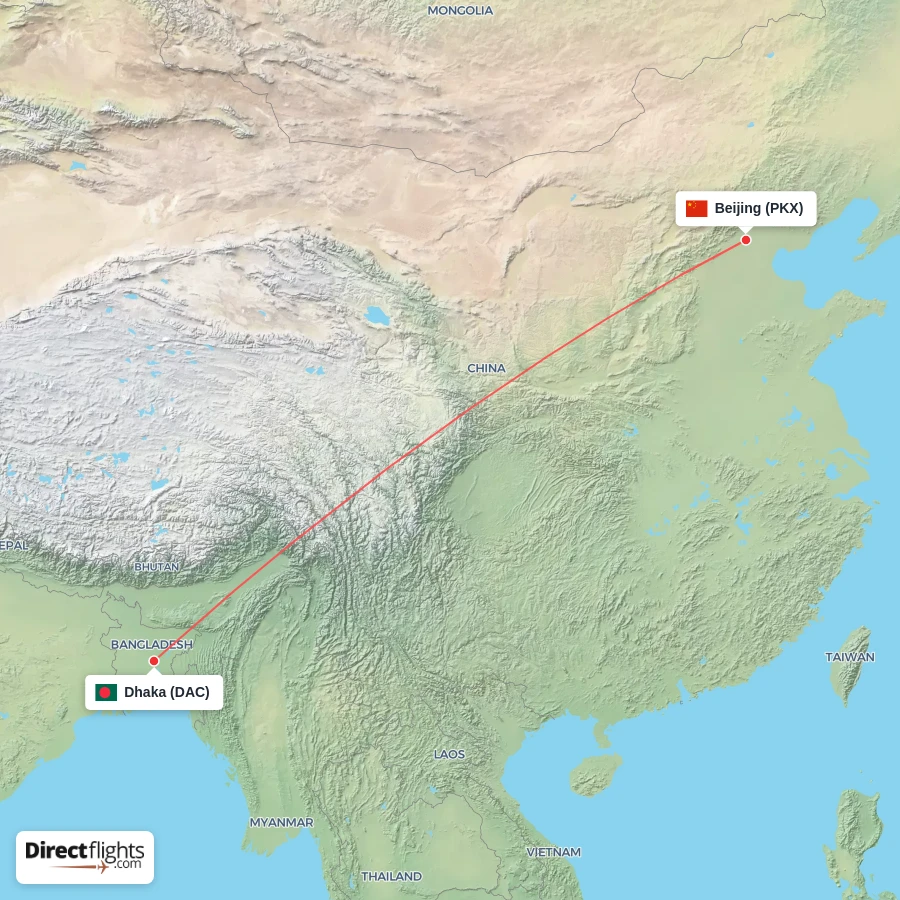 DAC - PKX route map