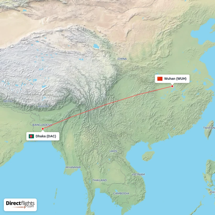 DAC - WUH route map