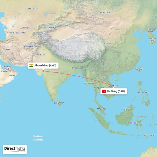 Da Nang - Ahmedabad direct flight map