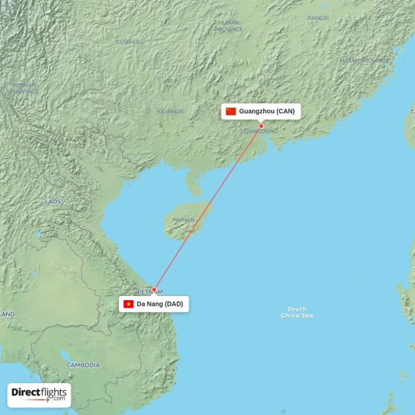 Da Nang - Guangzhou direct flight map