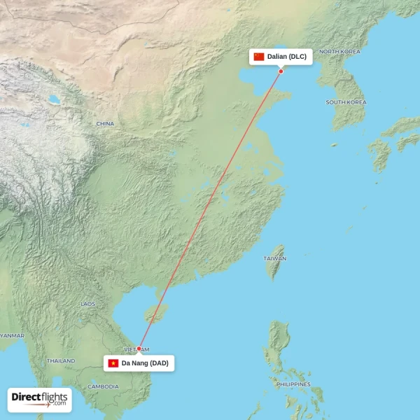 Da Nang - Dalian direct flight map