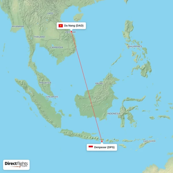 Da Nang - Denpasar direct flight map