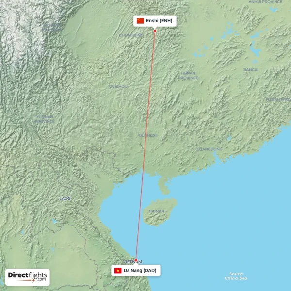 Da Nang - Enshi direct flight map