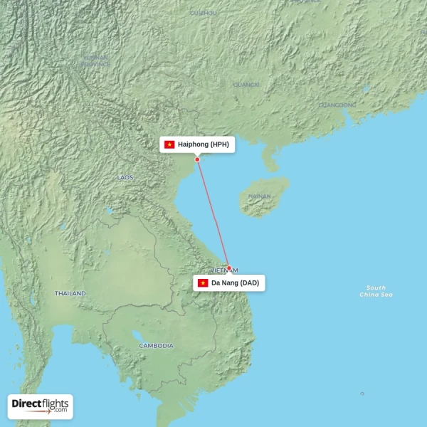 Da Nang - Haiphong direct flight map