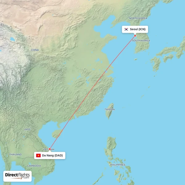 Da Nang - Seoul direct flight map