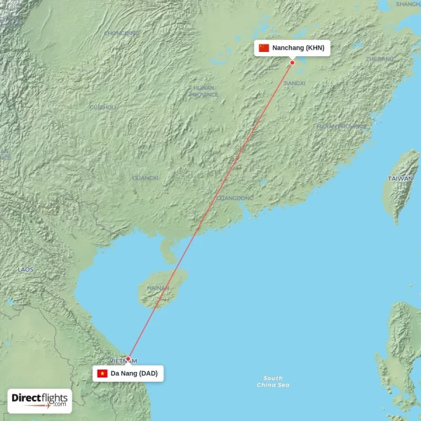 Da Nang - Nanchang direct flight map