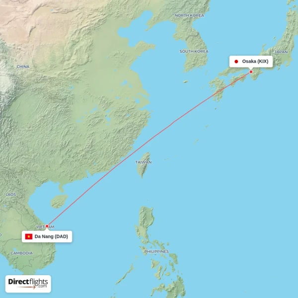 Da Nang - Osaka direct flight map