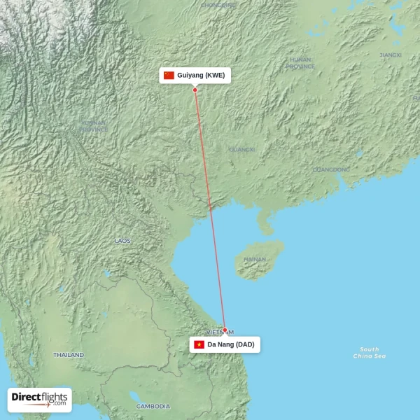 Da Nang - Guiyang direct flight map