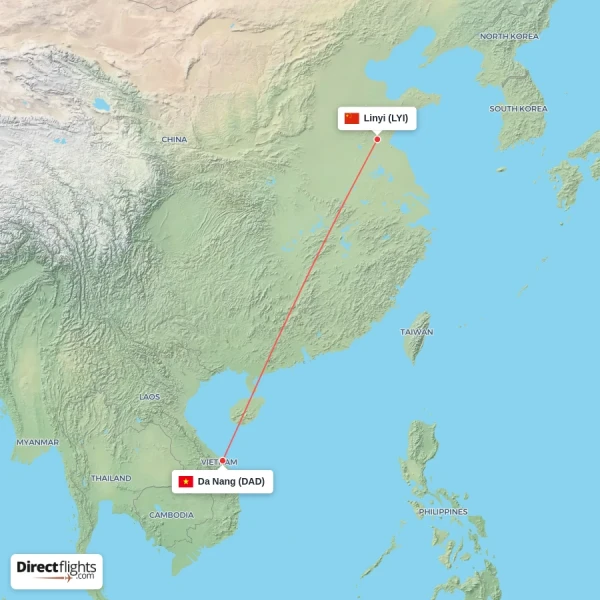 Da Nang - Linyi direct flight map