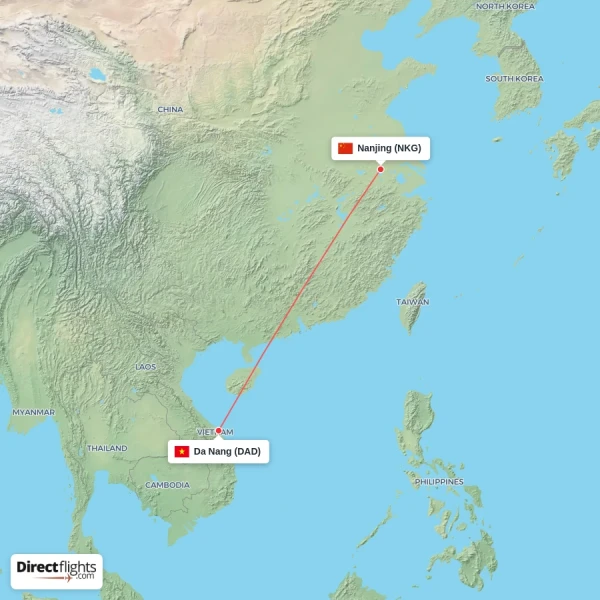 Da Nang - Nanjing direct flight map