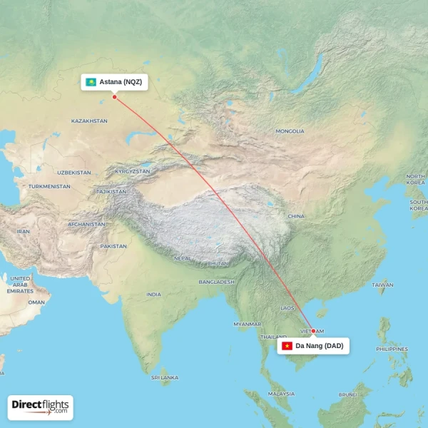 Da Nang - Astana direct flight map