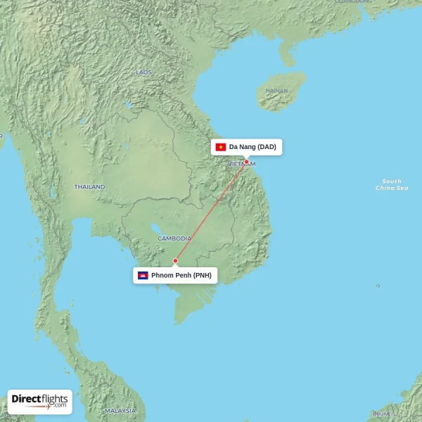 Da Nang - Phnom Penh direct flight map