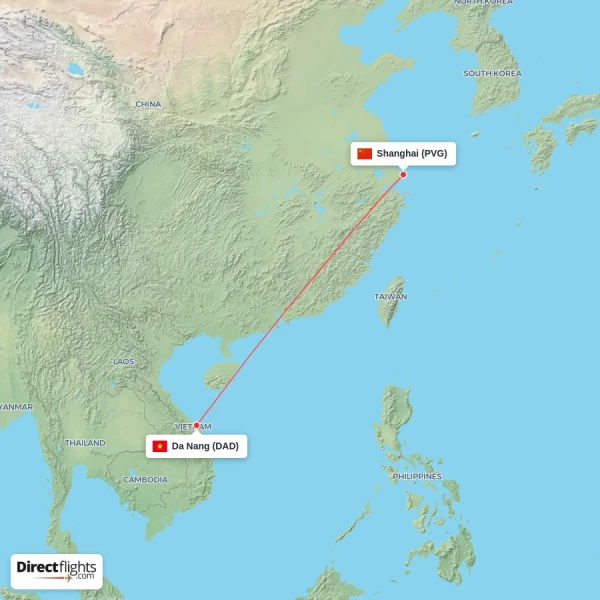 Da Nang - Shanghai direct flight map