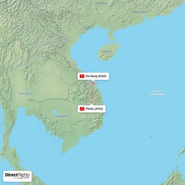 Da Nang - Pleiku direct flight map
