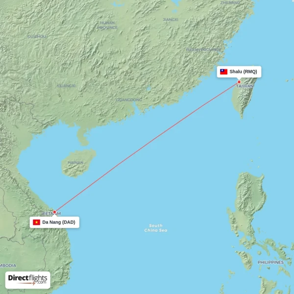 Da Nang - Shalu direct flight map