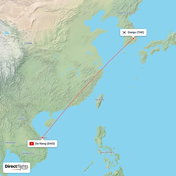 Da Nang - Daegu direct flight map