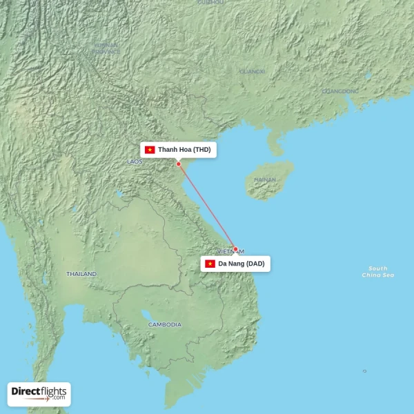 Da Nang - Thanh Hoa direct flight map