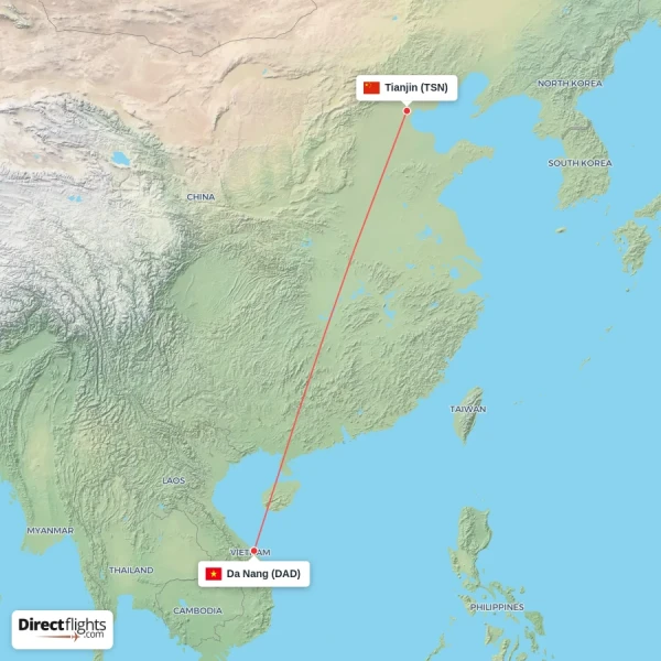 Da Nang - Tianjin direct flight map