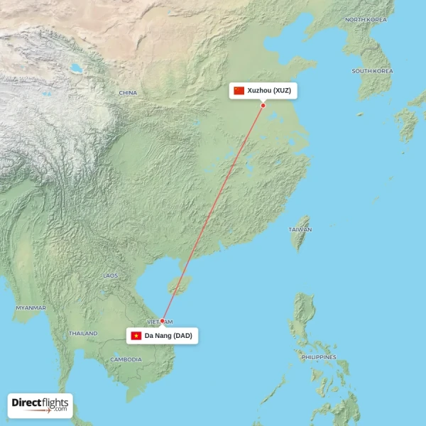 Da Nang - Xuzhou direct flight map