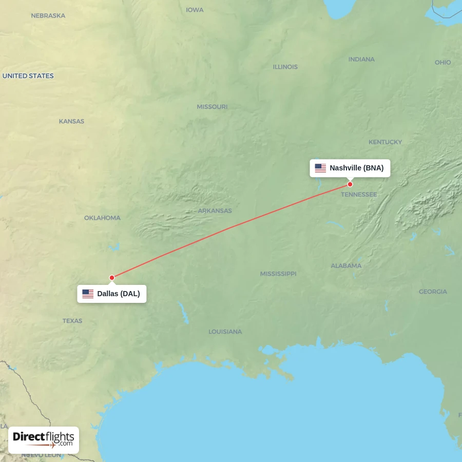DAL - BNA route map