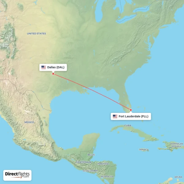 Dallas - Fort Lauderdale direct flight map