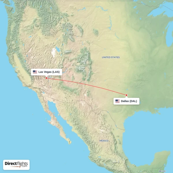 Dallas - Las Vegas direct flight map