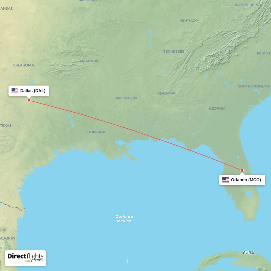 DAL - MCO route map