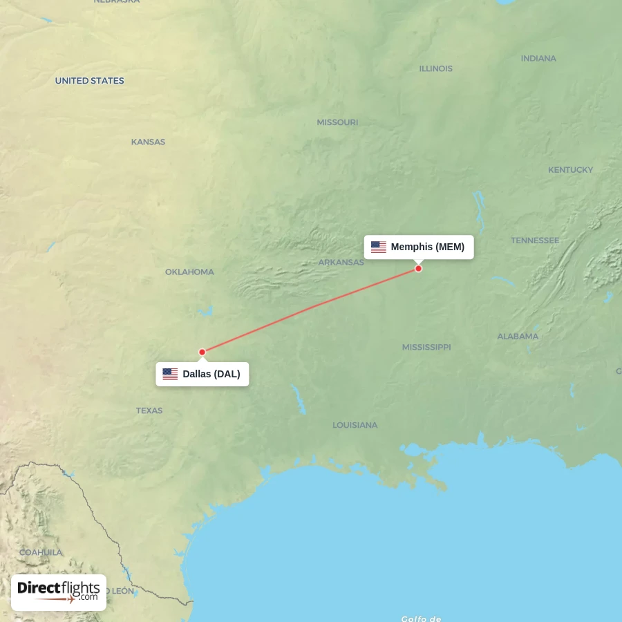DAL - MEM route map