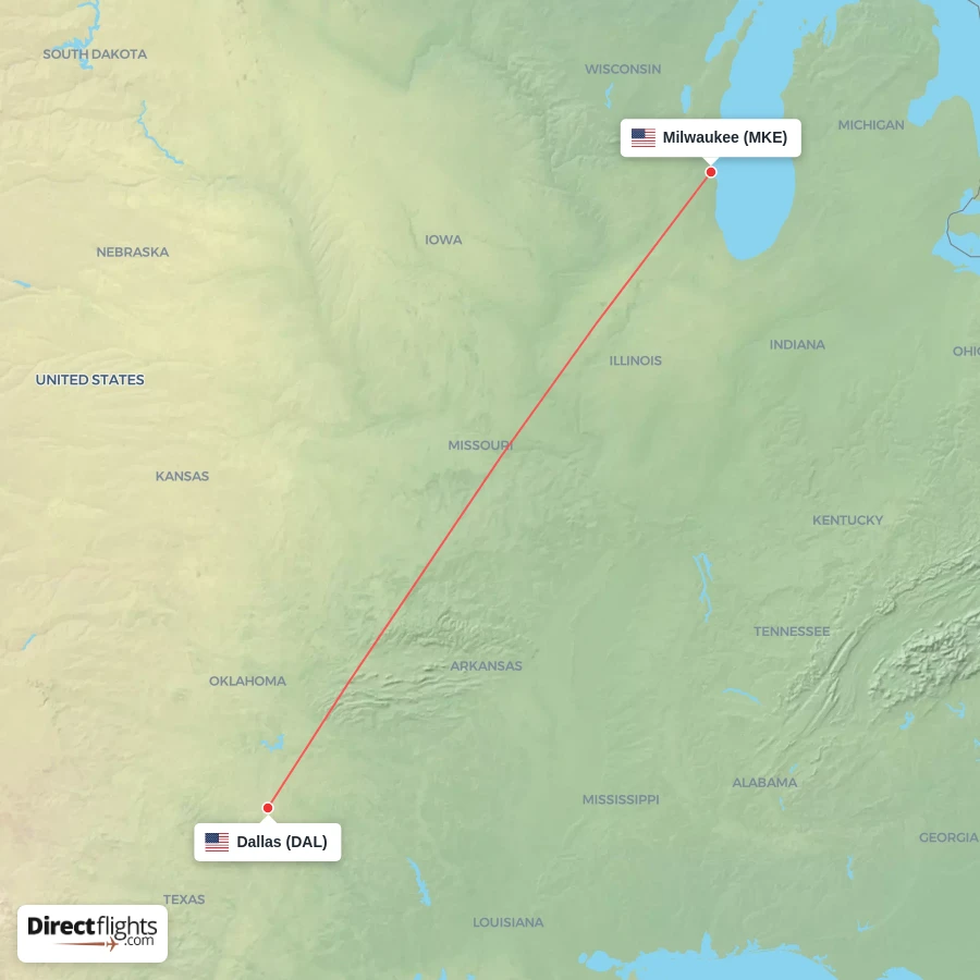 DAL - MKE route map