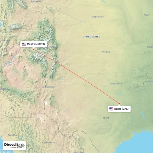 Dallas - Montrose direct flight map