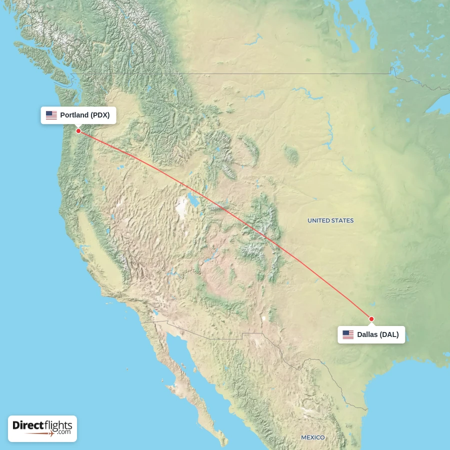 DAL - PDX route map