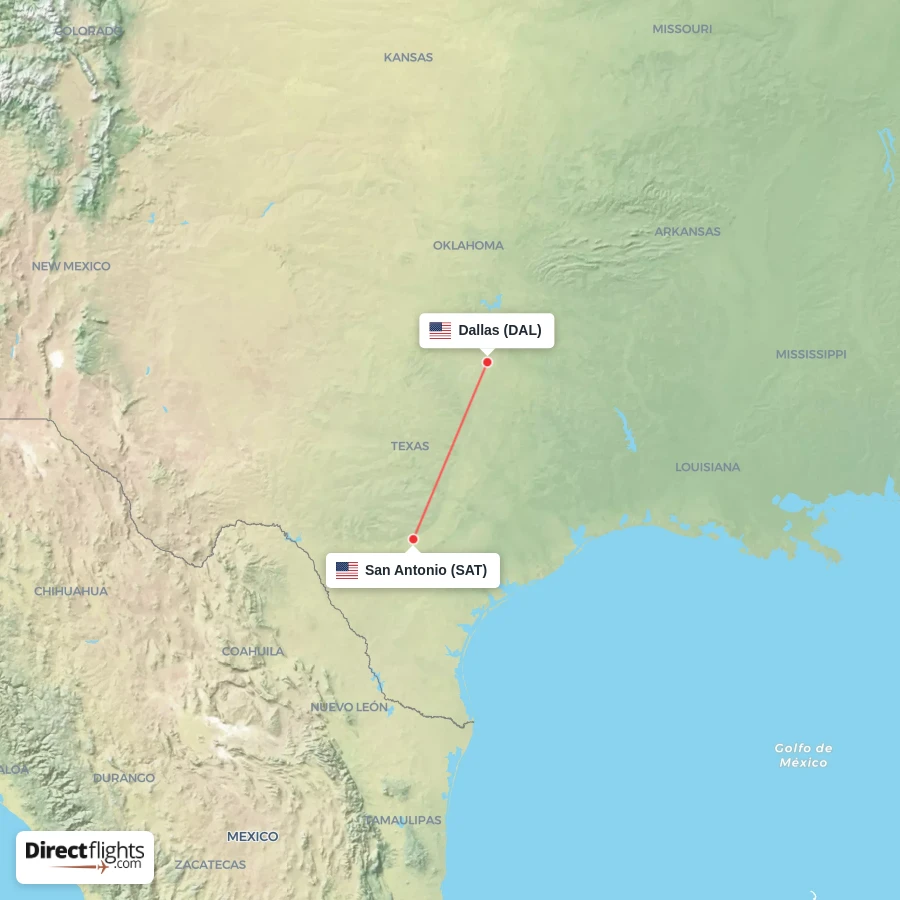 DAL - SAT route map