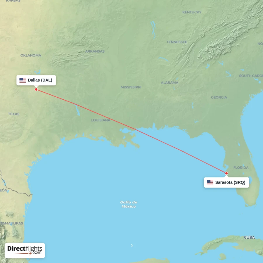 DAL - SRQ route map