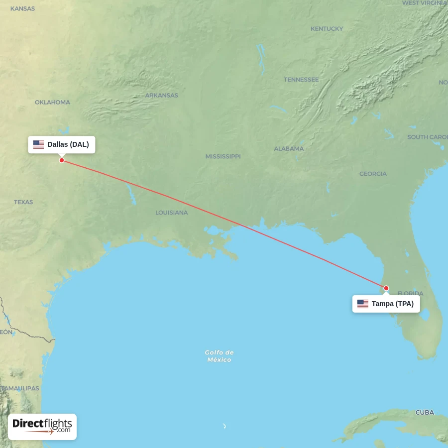 DAL - TPA route map