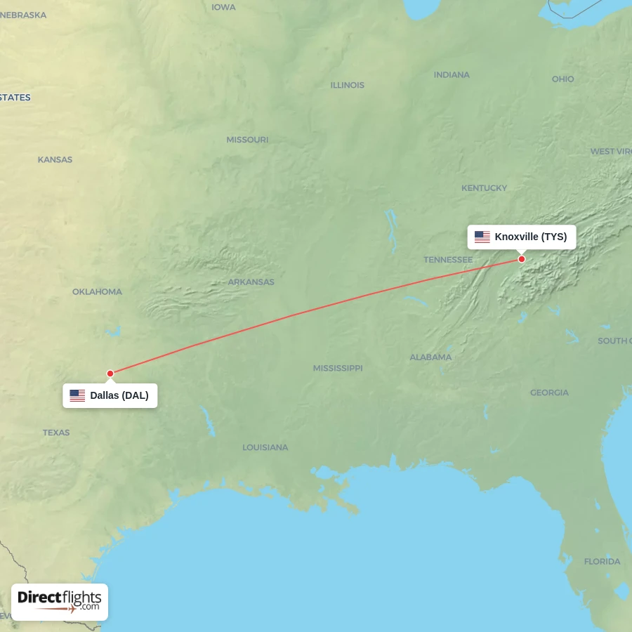 DAL - TYS route map