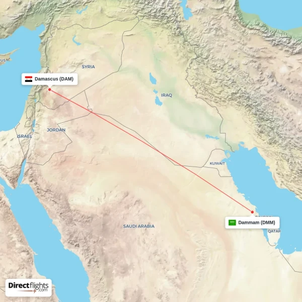 Damascus - Dammam direct flight map
