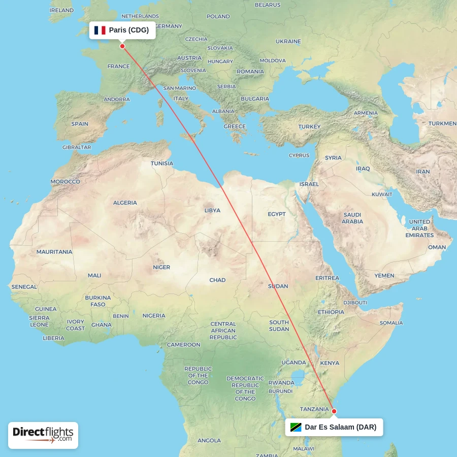 DAR - CDG route map